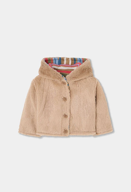 Brown reversible striped knitted baby jacket