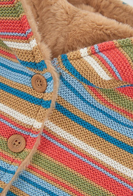Chaqueta punto bebé marrón reversible a rayas