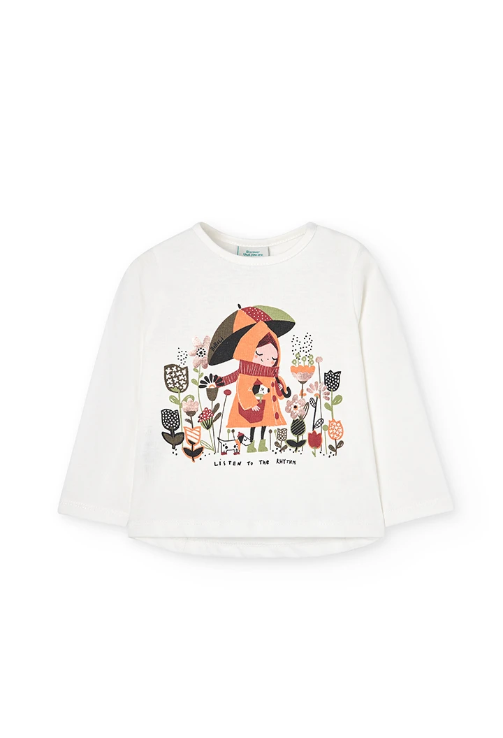 Camiseta punto de bebé niña"niña paraguas" -BCI