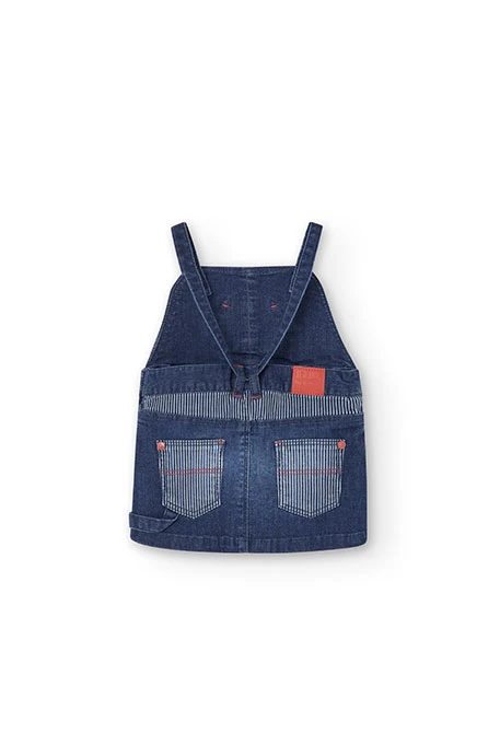 Baby girl's stretch denim pinafore in blue