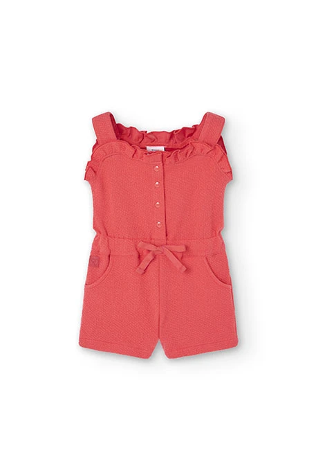 Baby girl's embossed knit jumpsuit in red