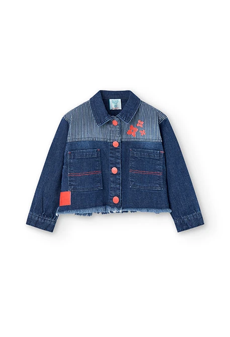 Listed denim jacket for baby girls in blue