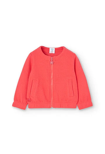 Embossed knit jacket for baby girls in red