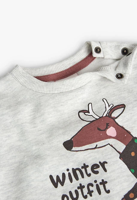 Fleece sweatshirt for baby girl in white with reindeer print