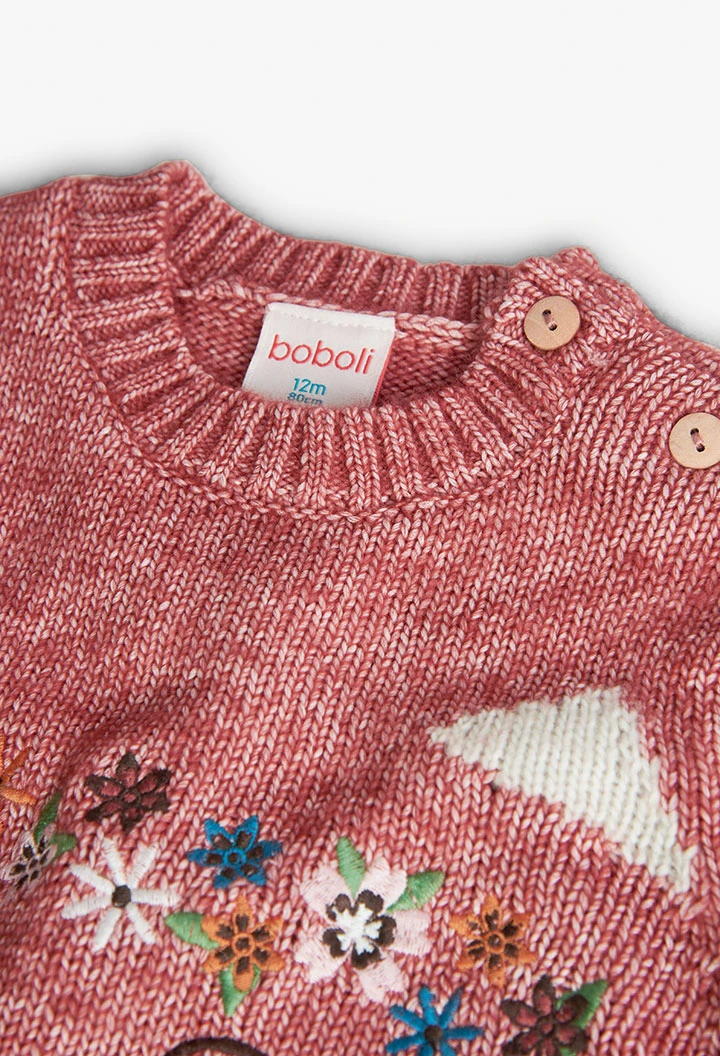 Knitted jumper for baby girl in brown