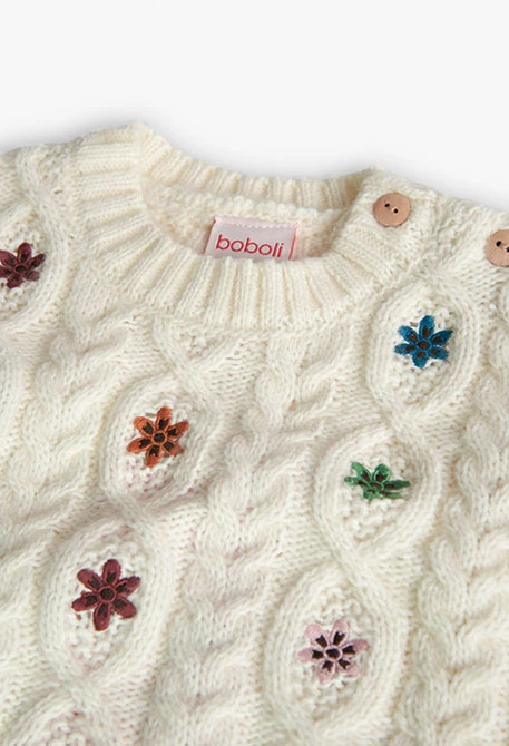 Knitted jumper for baby girl in white with little star print