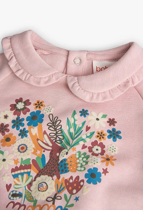 Fleece sweatshirt for baby girl in pink