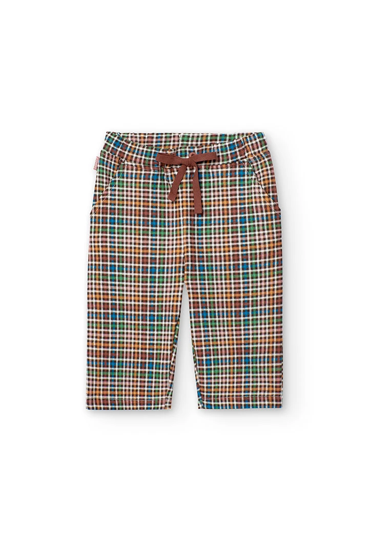 Fleece trousers for baby girl with checkered print