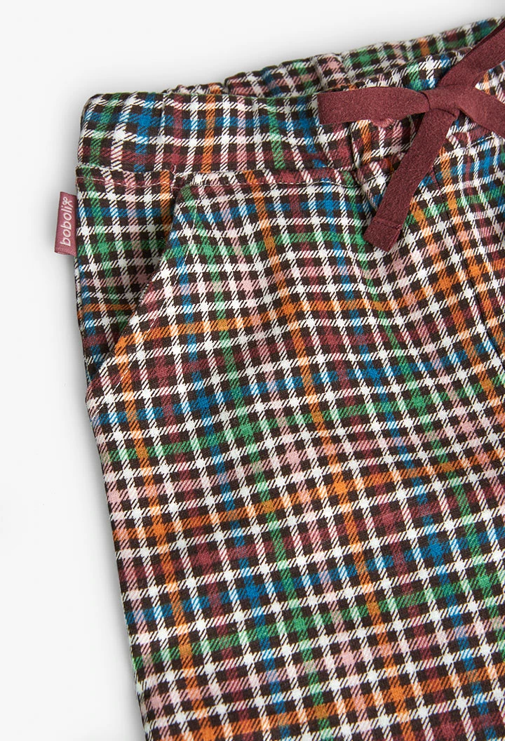 Fleece trousers for baby girl with checkered print