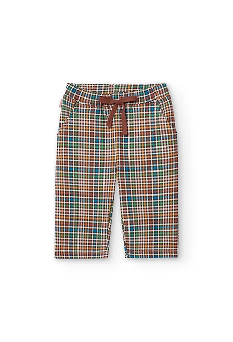 Fleece trousers for baby girl with checkered print