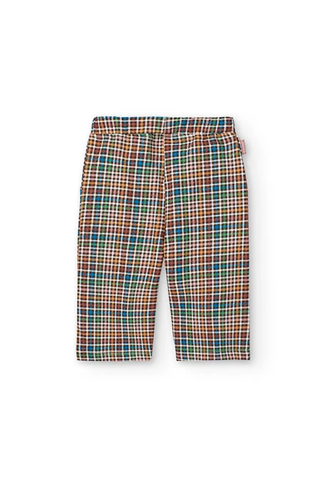 Fleece trousers for baby girl with checkered print