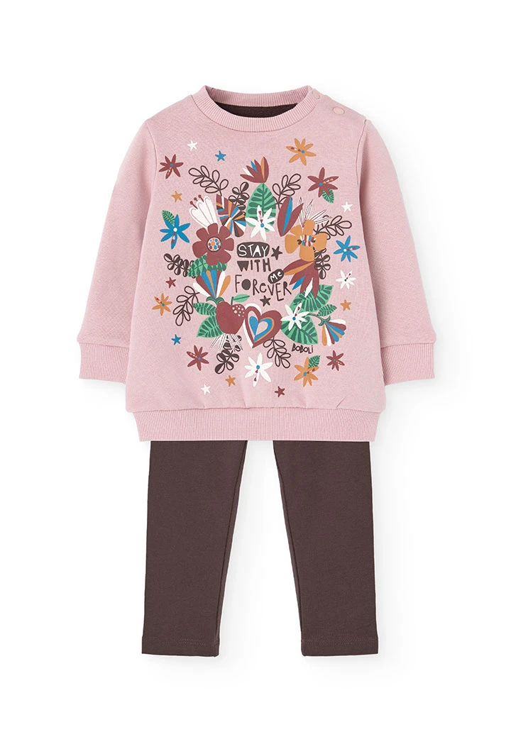 Completo di vestito e leggings per bambina in rosa