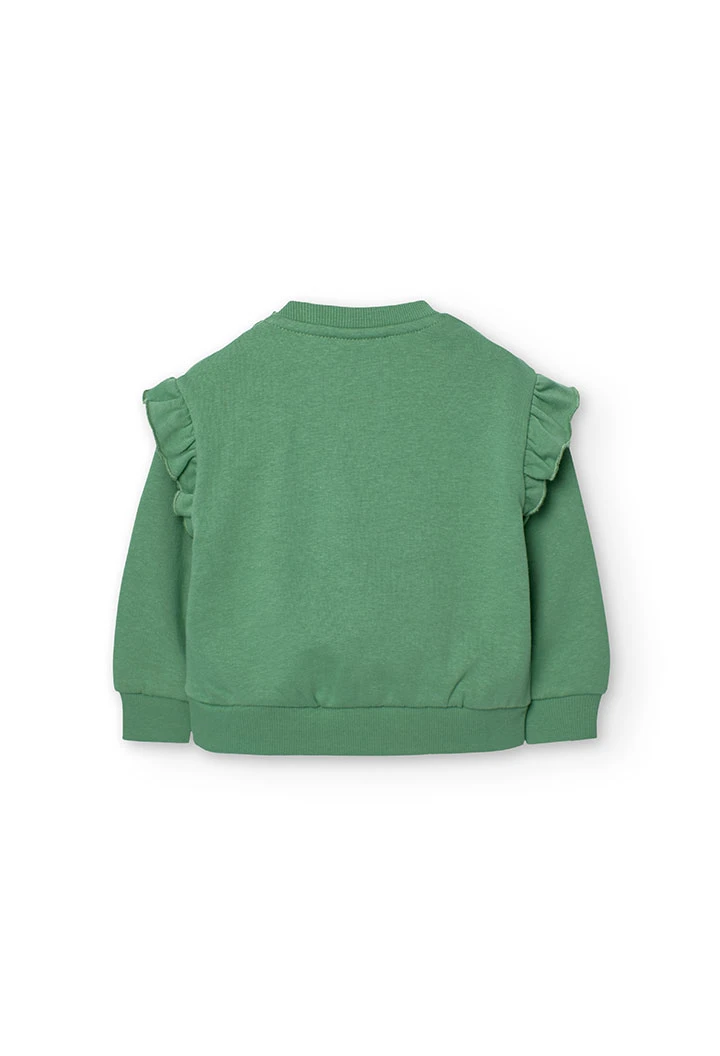 Fleece sweatshirt for baby girl in green with print