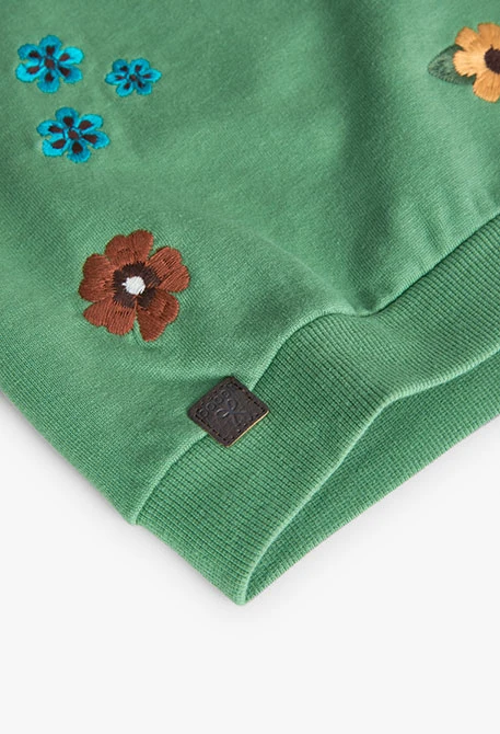 Fleece sweatshirt for baby girl in green with print