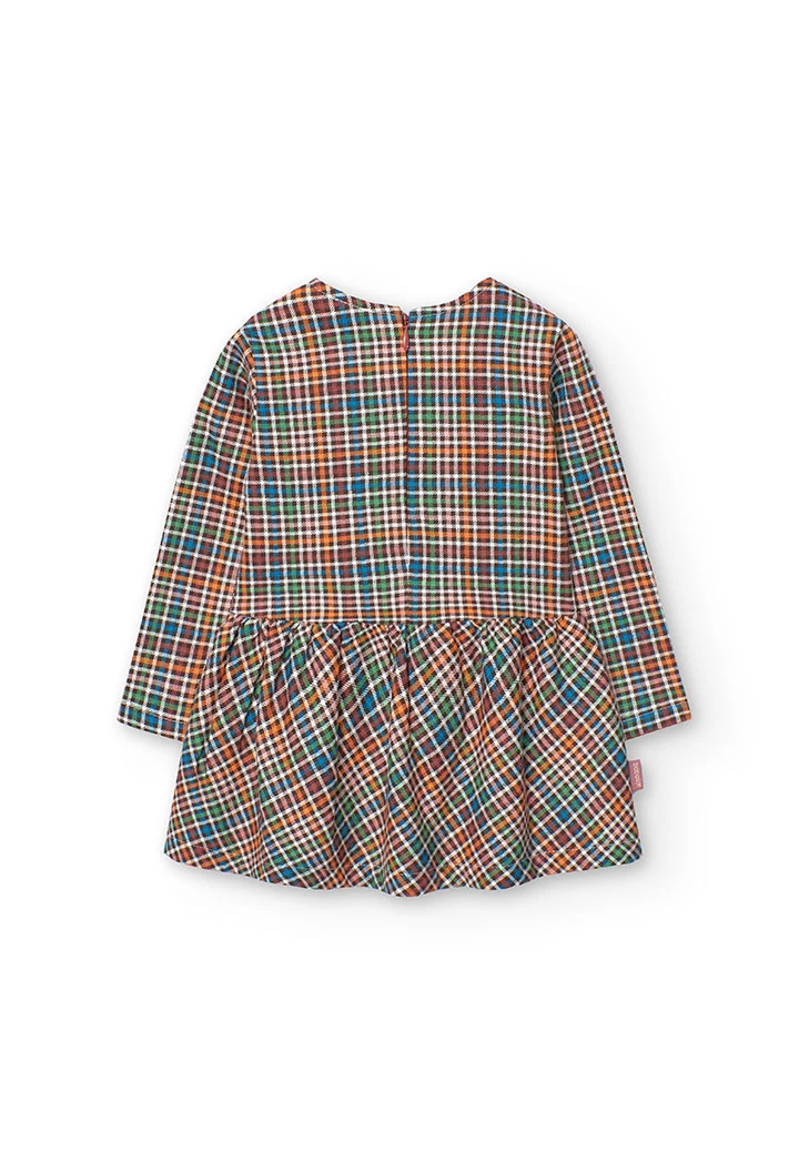 Flame fleece dress for baby girl with check print