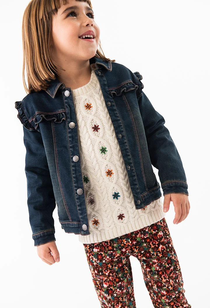 Chaqueta denim para bebé niña en azul oscuro