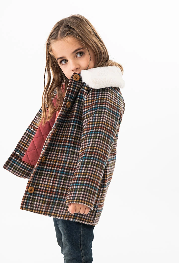 Baby girl\'s wool coat with checked pattern