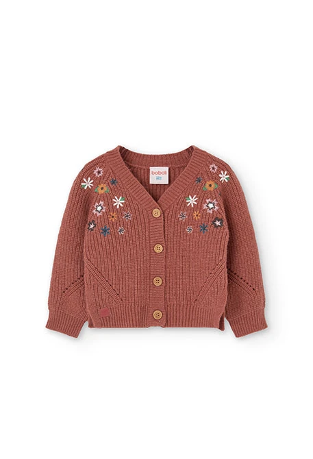 Knitted jacket for baby girl in brown