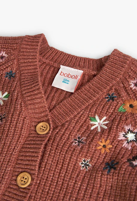 Knitted jacket for baby girl in brown