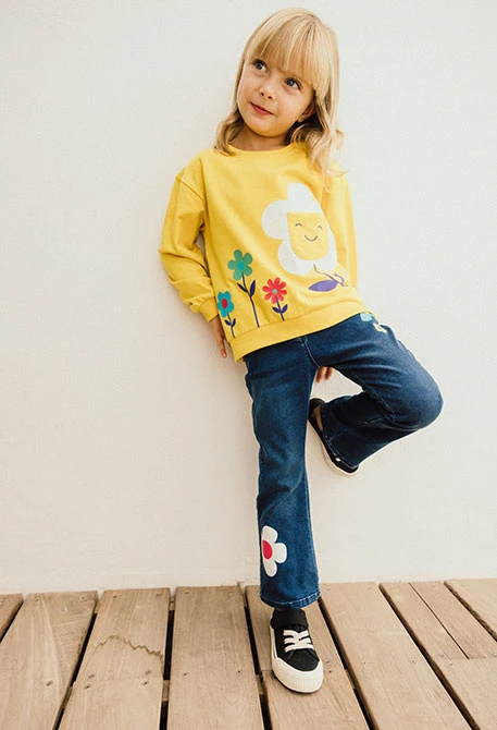 Pantaloni in maglia per neonata di colore blu