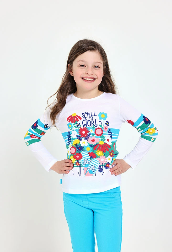 White long-sleeved knitted t-shirt for baby girl