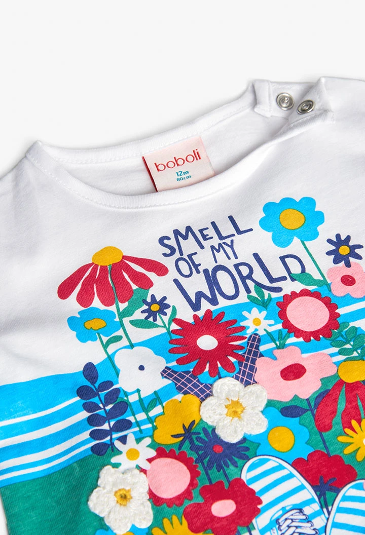 White long-sleeved knitted t-shirt for baby girl
