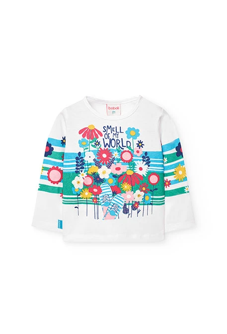 Camiseta de punto para bebé niña en blanco en manga larga