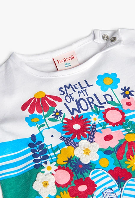 Camiseta de punto para bebé niña en blanco en manga larga
