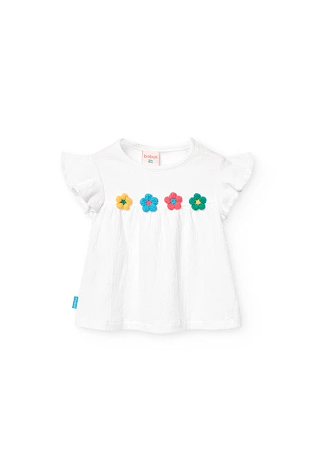 Camiseta de punto para bebé niña en color blanco con diseño de flores bordadas