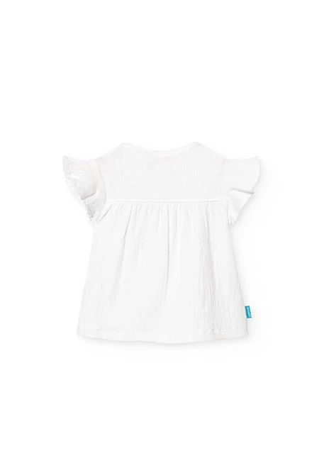 Camiseta de punto para bebé niña en color blanco con diseño de flores bordadas