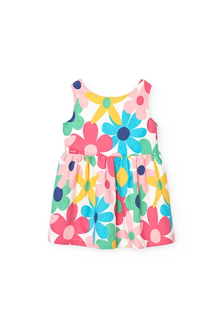 Vestito di raso per bambina con stampa floreale multicolore