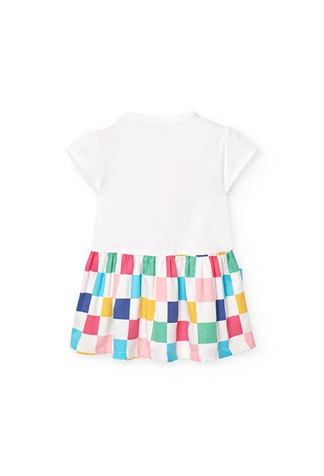 Robe en maille combinée pour bébé fille avec un design à carreaux de couleur blanche.