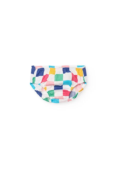 Robe en maille combinée pour bébé fille avec un design à carreaux de couleur blanche.
