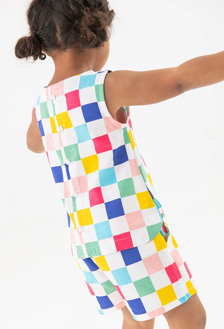 Bermuda en popeline pour bébé fille avec motif à carreaux