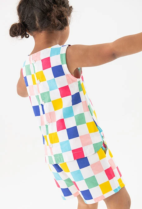 Bermuda en popeline pour bébé fille avec motif à carreaux