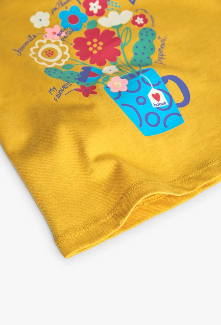 Camisola de malha para bebé menina em amarelo com estampado
