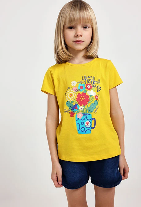 T-shirt en tricot pour bébé fille en jaune avec imprimé