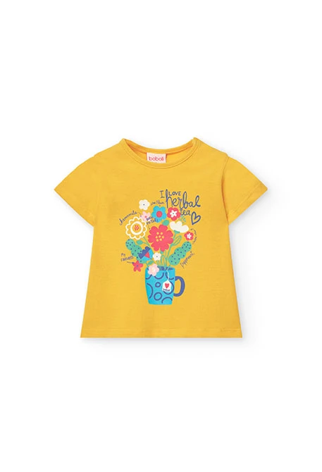 T-shirt en tricot pour bébé fille en jaune avec imprimé