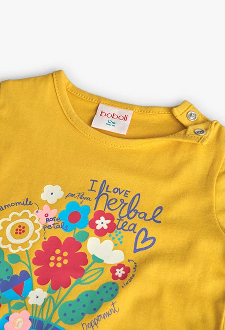 Camiseta de punto para bebé niña en amarillo con estampado