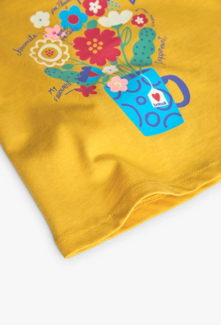 T-shirt en tricot pour bébé fille en jaune avec imprimé