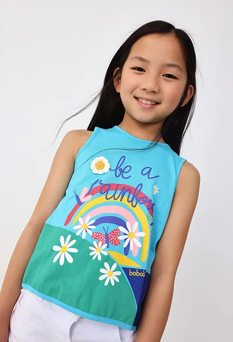 Camiseta de tirante de punto para bebé niña en color azul