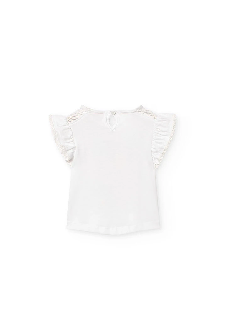 White smooth knit T-shirt for baby girl