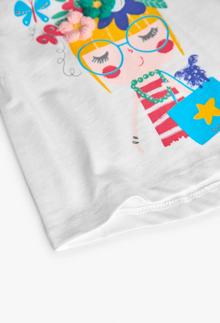 White smooth knit T-shirt for baby girl