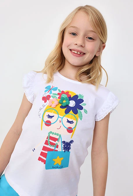 Camiseta de punto liso para bebé niña en blanco