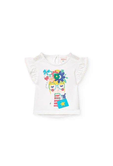 Camiseta de punto liso para bebé niña en blanco