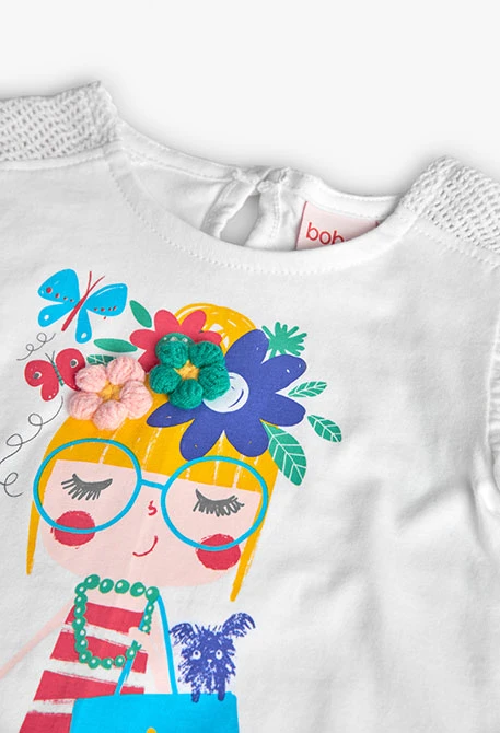 Camiseta de punto liso para bebé niña en blanco