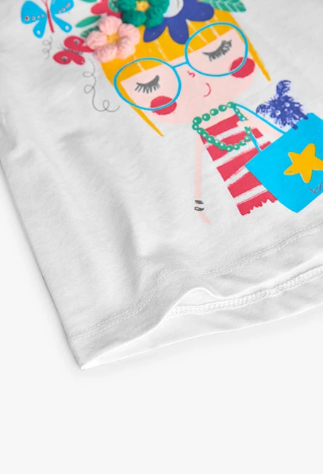 Weißes T-Shirt aus glattem Strick für Baby-Mädchen.
