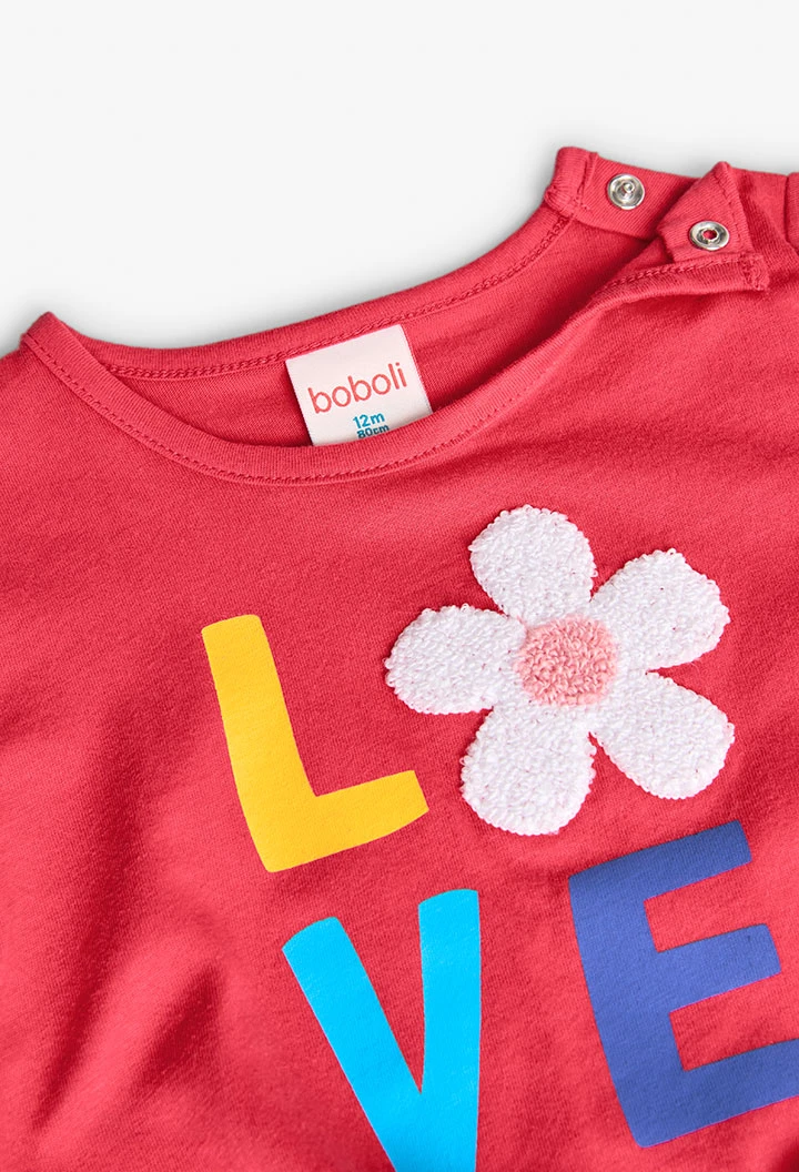 T-shirt en maille pour bébé fille couleur fraise avec imprimé.