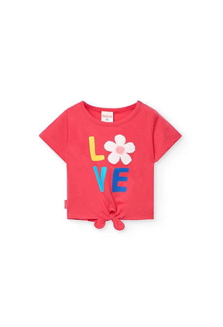 Camiseta de punto para bebé niña en color fresa con estampado
