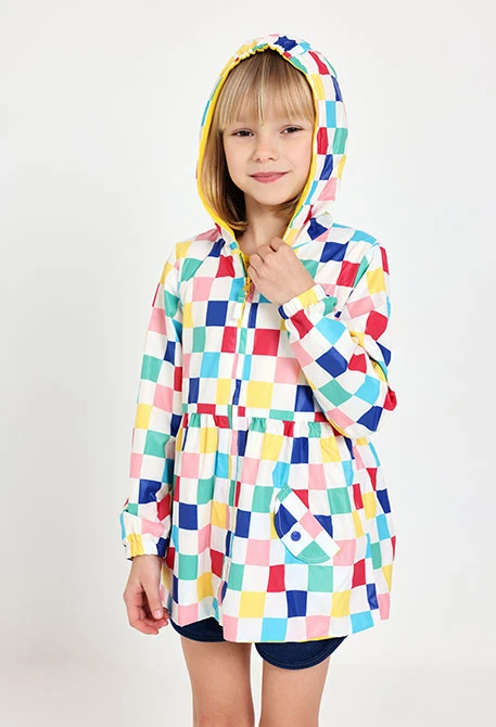 Parka réversible en tricot pour bébé fille avec imprimé.